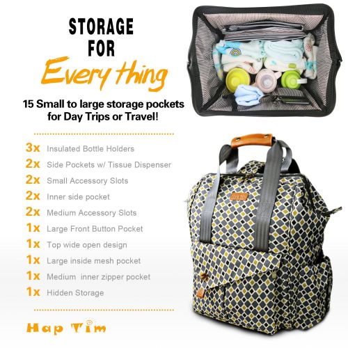  Hap Tim HapTim Multi-Function Baby Diaper Bag Backpack W/Stroller Straps,Large Capacity Nappy Changing Bag for Moms & Dads (Gray-5279)