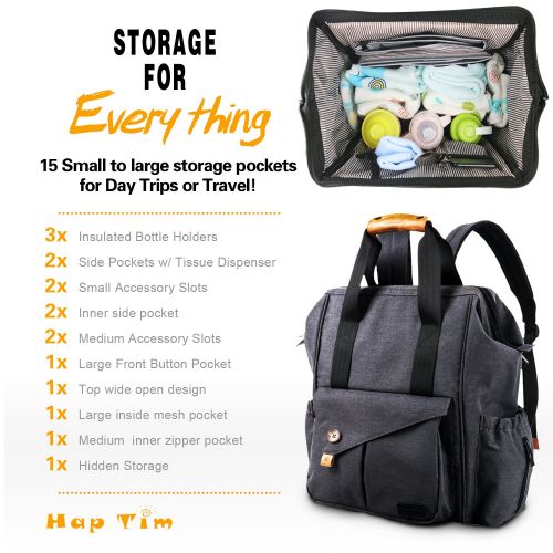  Hap Tim HapTim Multi-Function Baby Diaper Bag Backpack W/Stroller Straps,Large Capacity Nappy Changing Bag for Moms & Dads (Gray-5279)