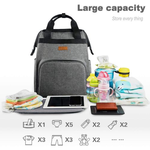  Hap Tim Diaper Bag Backpack, HapTim Large Multifunction Travel Back Pack Maternity Baby Nappy Changing Bags with Stroller Straps Insulated Pouches (Navy Blue 5337)