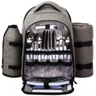 Hap Tim - Waterproof Picnic Backpack for 4 Person with Cutlery Set, Cooler Compartment, Detachable Bottle/Wine Holder, Fleece Blanket, Plates for Picnic Time(Gray)