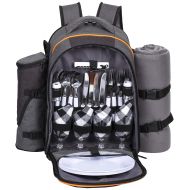 Hap Tim - 4 Person Picnic Backpack with Stainless Steel Utensils, Oversized Water Resistent Fleece Blanket,Big Cooler Compartment, Detachable Wine Bottle Holder, Good for Picnic Ti