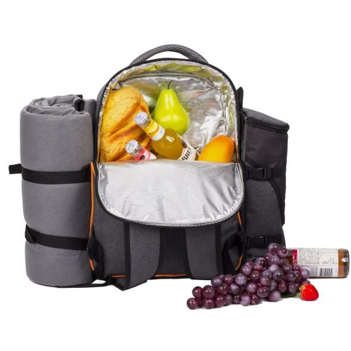  Hap Tim - 4 Person Picnic Backpack with Stainless Steel Utensils, Oversized Water Resistent Fleece Blanket,Big Cooler Compartment, Detachable Wine Bottle Holder, Good for Picnic Ti