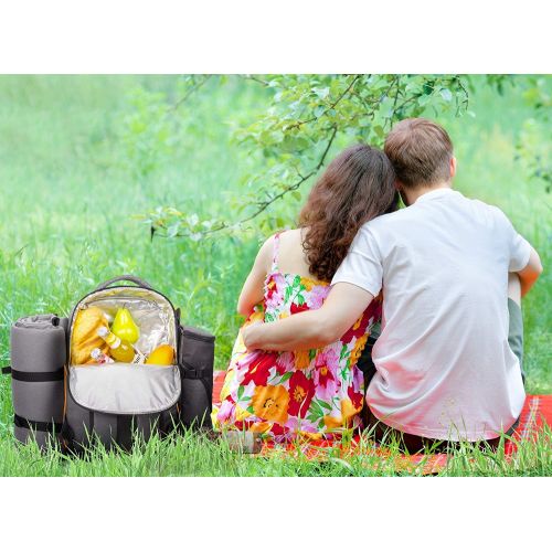  Hap Tim - 4 Person Picnic Backpack with Stainless Steel Utensils, Oversized Water Resistent Fleece Blanket,Big Cooler Compartment, Detachable Wine Bottle Holder, Good for Picnic Ti