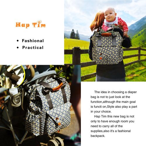  [아마존 핫딜] [아마존핫딜]Hap Tim HapTim Multi-function Baby Diaper Bag Backpack W/Stroller Straps- Insulated Pockets- Changing Pad Included, Nylon Fabric Waterproof for Moms & Dads (Gray+Gold 5279)