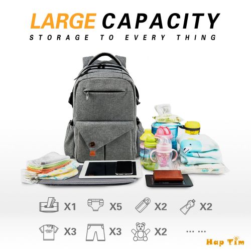  [아마존 핫딜] [아마존핫딜]Hap Tim HapTim Multi-Function Large Baby Diaper Bag Backpack W/Stroller Straps-Insulated Pockets-Changing Pad, Stylish & Durable with Anti-Water Material(Gray-5284)