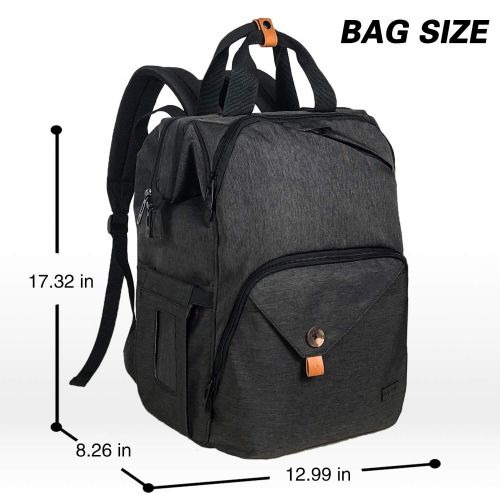  [아마존핫딜][아마존 핫딜] Hap Tim Diaper Bag Backpack, Large Capacity Travel Back Pack Maternity Baby Nappy Changing Bags, Double Compartments with Stroller Straps, Waterproof, Black (US7340-DG)