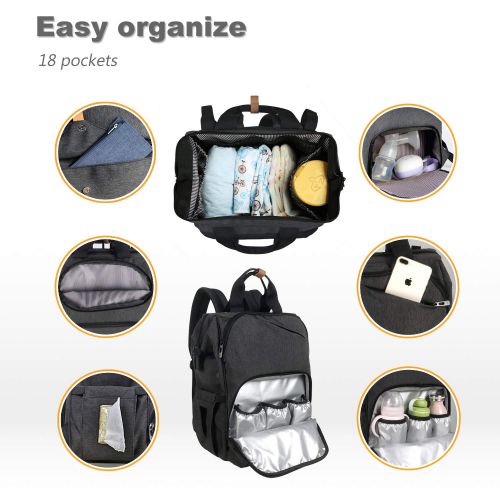  [아마존핫딜][아마존 핫딜] Hap Tim Diaper Bag Backpack, Large Capacity Travel Back Pack Maternity Baby Nappy Changing Bags, Double Compartments with Stroller Straps, Waterproof, Black (US7340-DG)