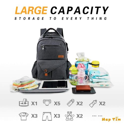  [아마존베스트]Hap Tim HapTim Multi-function Large Baby Diaper Bag Backpack W/Stroller Straps-Insulated Bottle Pockets-Changing Pad,Stylish & Durable(Dark Gray-5284)