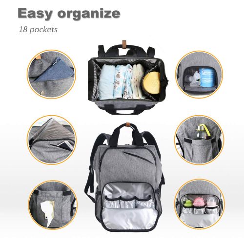  [아마존베스트]Hap Tim Diaper Bag Backpack,Large Capacity Travel Back Pack Maternity Baby Nappy Changing Bags, Double Compartments with Stroller Straps,Waterproof,Gray(US7340-G)