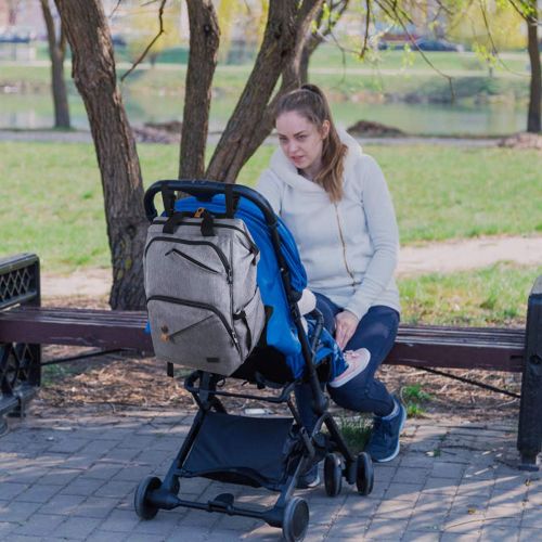  [아마존베스트]Hap Tim Diaper Bag Backpack,Large Capacity Travel Back Pack Maternity Baby Nappy Changing Bags, Double Compartments with Stroller Straps,Waterproof,Gray(US7340-G)