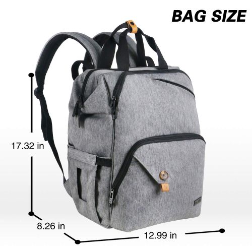  [아마존베스트]Hap Tim Diaper Bag Backpack,Large Capacity Travel Back Pack Maternity Baby Nappy Changing Bags, Double Compartments with Stroller Straps,Waterproof,Gray(US7340-G)