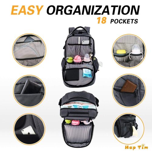  HapTim Multi-function Large Baby Diaper Bag Backpack W/Stroller Straps-Insulated Bottle Pockets-Changing Pad,Stylish & Durable(Dark Gray-5284)