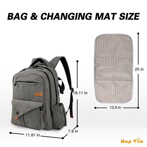  HapTim Multi-Function Large Baby Diaper Bag Backpack W/Stroller Straps-Insulated Pockets-Changing Pad, Stylish & Durable with Anti-Water Material(Gray-5284)