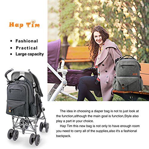  HapTim Multi-Function Large Baby Diaper Bag Backpack W/Stroller Straps-Insulated Pockets-Changing Pad, Stylish & Durable with Anti-Water Material(Gray-5284)