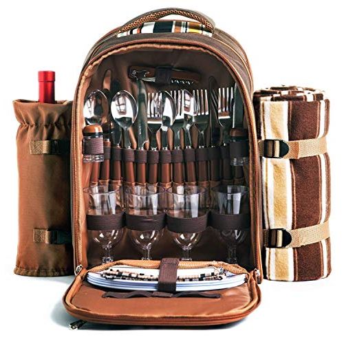  Apollo walker Picnic Backpack Bag for 4 Person With Cooler Compartment, Detachable Bottle/Wine Holder, Fleece Blanket, Plates and Cutlery Set Perfect for Outdoor, Sports, Hiking, Camping, BBQs(C