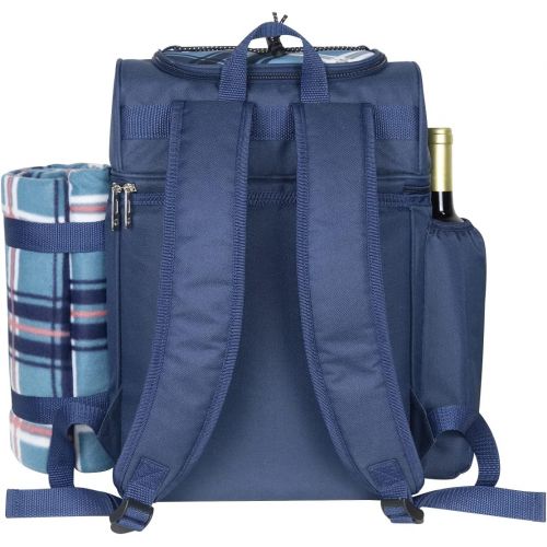  Hap Tim - Picnic Backpack Basket for 4 Person Wine Picnic with Utensils, Insulated Cooler Compartment, Detachable Bottle/Wine Holder, Waterproof Fleece Blanket, Plates for Camping
