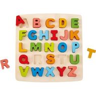 Hape Alphabet Blocks Learning Puzzle | Wooden ABC Letters Colorful Educational Puzzle Toy Board for Toddlers & Kids, Multi-Colored Jigsaw Blocks, 5'' x 2''