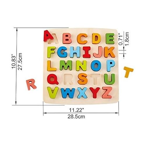  Hape Alphabet Blocks Learning Puzzle | Wooden ABC Letters Colorful Educational Puzzle Toy Board for Toddlers & Kids, Multi-Colored Jigsaw Blocks, 5'' x 2''