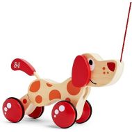 Walk-A-Long Puppy Wooden Pull Toy by Hape | Award Winning Push Pull Toy Puppy For Toddlers Can Sit, Stand and Roll. Rubber Rimmed Wheels for Easy Push and Pull Action, Red , Red/Orange