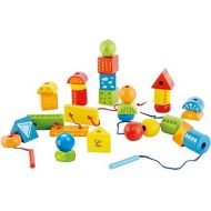 Hape String Shapes Wooden Toy Blocks in 32 Pieces, 3+ Years, Water Based Paint, String