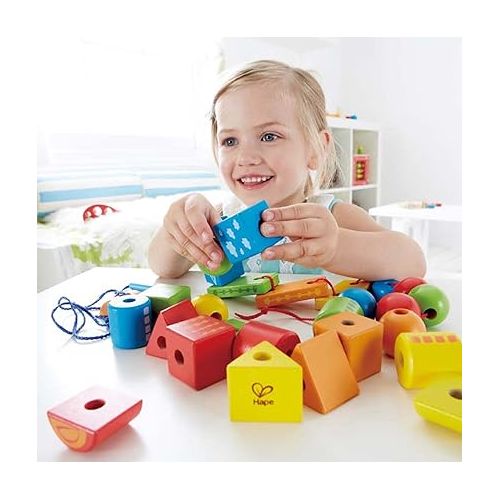  Hape String Shapes Wooden Toy Blocks in 32 Pieces, 3+ Years, Water Based Paint, String