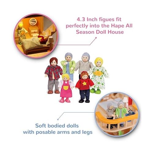  Happy Family Dollhouse Set by Hape Award Winning Doll Family Set, Unique Accessory for Kid’s Wooden Dolls House| Multicolor