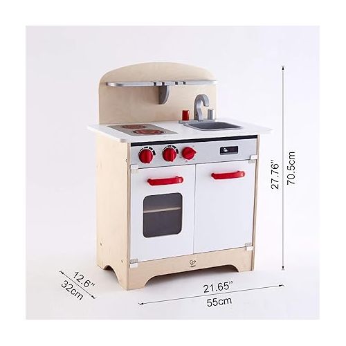  Hape Gourmet Kitchen Toy Fully Equipped Wooden Pretend Play Kitchen Set with Sink, Stove, Baking Oven, Cabinet, Turnable Knobs & Spice Shelf, White