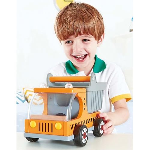  Hape Dump Truck Kid's Wooden Construction Toys Vehicle Multicoloured, L: 10.2, W: 5.7, H: 6.6 inch