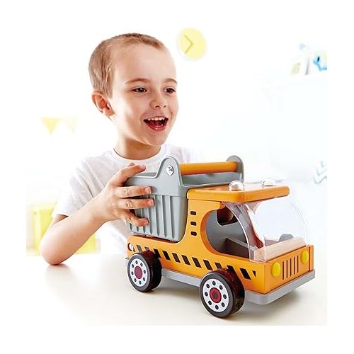  Hape Dump Truck Kid's Wooden Construction Toys Vehicle Multicoloured, L: 10.2, W: 5.7, H: 6.6 inch