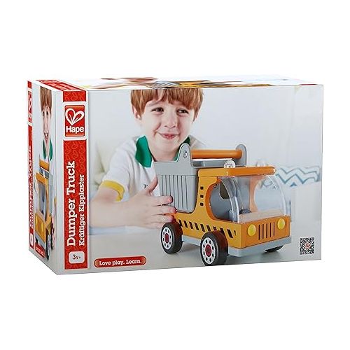  Hape Dump Truck Kid's Wooden Construction Toys Vehicle Multicoloured, L: 10.2, W: 5.7, H: 6.6 inch