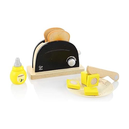  Hape Wooden Black Pop up Toaster Set| Pretend Play Kitchen Playset with Toast, Butter and Honey for Preschoolers Ages 3 Years and Up