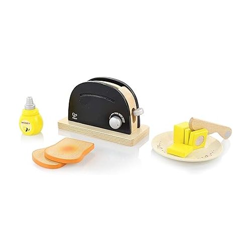  Hape Wooden Black Pop up Toaster Set| Pretend Play Kitchen Playset with Toast, Butter and Honey for Preschoolers Ages 3 Years and Up