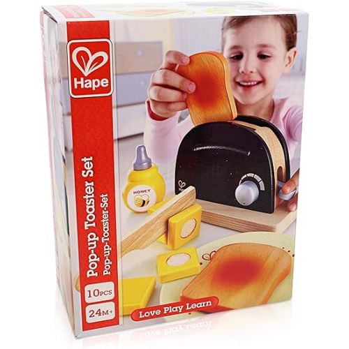  Hape Wooden Black Pop up Toaster Set| Pretend Play Kitchen Playset with Toast, Butter and Honey for Preschoolers Ages 3 Years and Up