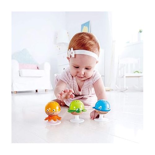  Hape Put-Stay Rattle Set | Three Sea Animal Suction Rattle Toys, Baby Educational Toy Set, Multi, 5'' x 2'' (E0330)