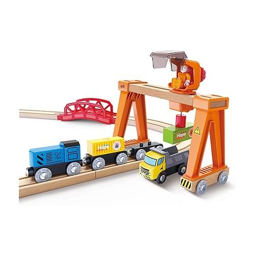  Hape Lift & Load Harbor Set | Toy Train and Boat Set with Cranes, for Children Ages 3Y+