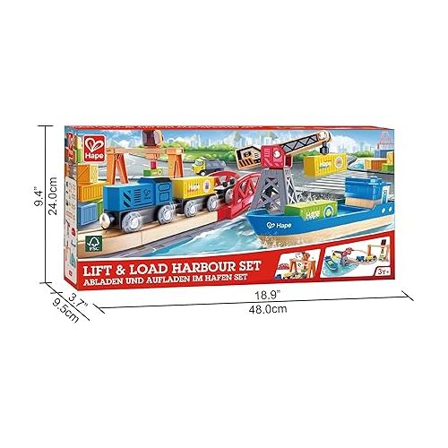  Hape Lift & Load Harbor Set | Toy Train and Boat Set with Cranes, for Children Ages 3Y+