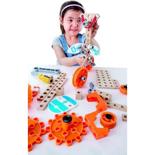  Hape Junior Inventor Deluxe Experiment Kit | 57 Piece Construction Building Toys, STEAM Science Kit for Kids 4 Years and Up (E3032A)