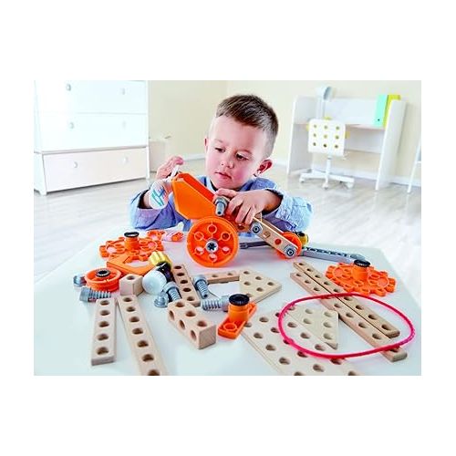  Hape Junior Inventor Deluxe Experiment Kit | 57 Piece Construction Building Toys, STEAM Science Kit for Kids 4 Years and Up (E3032A)