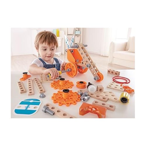  Hape Junior Inventor Deluxe Experiment Kit | 57 Piece Construction Building Toys, STEAM Science Kit for Kids 4 Years and Up (E3032A)