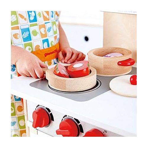  Hape Cook & Serve Set | 13 Piece Wooden Pretend Play Cooking Set with Accessories