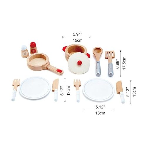  Hape Cook & Serve Set | 13 Piece Wooden Pretend Play Cooking Set with Accessories