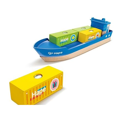  Hape Cargo Ship & Crane | Toy Boat and Crane Playset, for Children Ages 3Y+