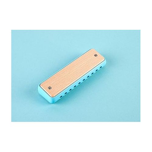  Hape Blues Harmonica | 10 Hole Wooden Musical Instrument Toy for Kids, Blue (E8915)