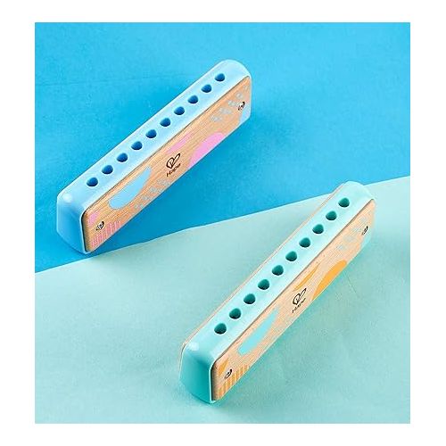  Hape Blues Harmonica | 10 Hole Wooden Musical Instrument Toy for Kids, Blue (E8915)