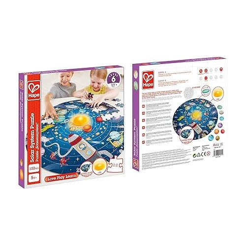  Hape Solar System Puzzle | Round Solar System Puzzle Toy for Kids, Exploratory Skills, Solid Wood Pieces and A Glowing LED Sun L: 22.6, W: -, H: 22.6 inch For 5+ Years