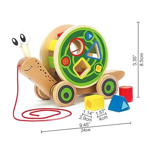  Award Winning Hape Walk-A-Long Snail Toddler Wooden Pull Toy, L: 11.9, W: 4.4, H: 7.3 inch