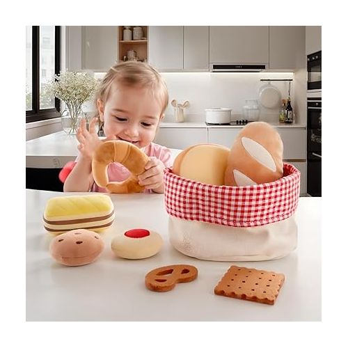  Hape Toddler Bread Basket |Soft Pretend Food Playset for Kids, Bread Toy Basket includes Toast, Jam Cookie, Cake, Soda Biscuit and More