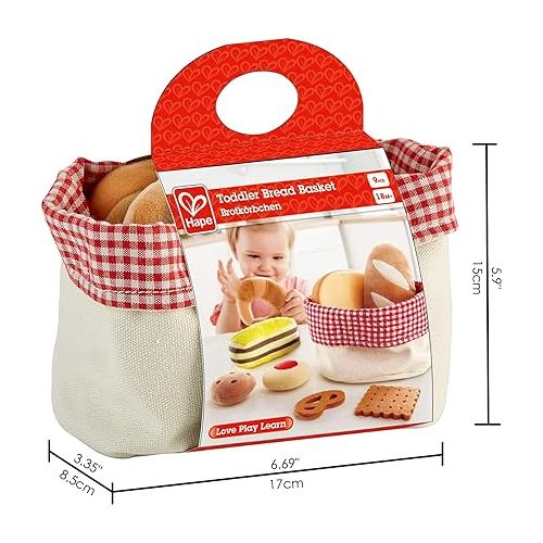  Hape Toddler Bread Basket |Soft Pretend Food Playset for Kids, Bread Toy Basket includes Toast, Jam Cookie, Cake, Soda Biscuit and More