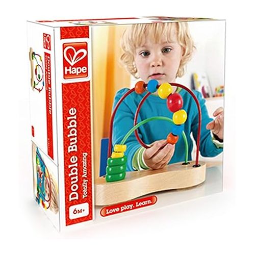  Award Winning Hape Double Bubble Wooden Bead Maze Multicolor, L: 3.5, W: 8.5, H: 7.6 inch, 6+ Months