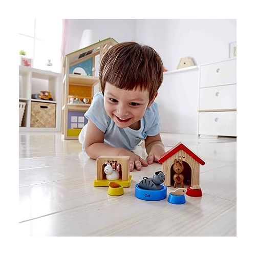  Hape Award Winning Wooden Dollhouse with Pet Set, Unique Accessories for Imaginative Play, 6 Family Figures - Adults 4.3